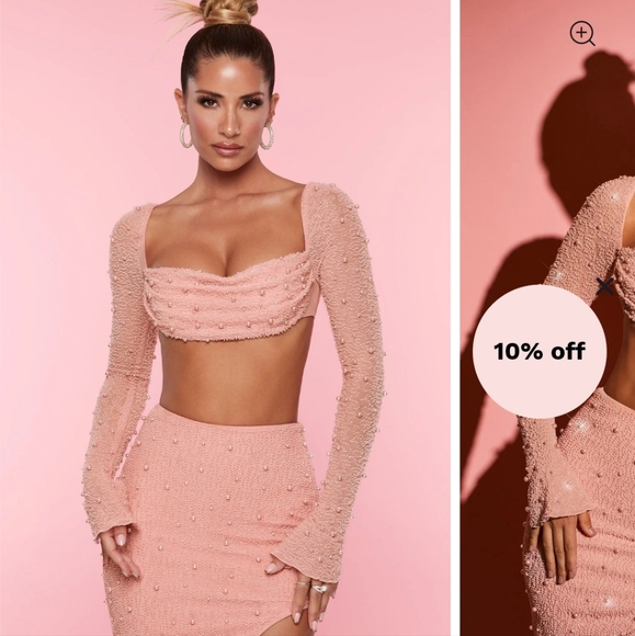 La DesiradeEmbellished Cowl Neck Crop Top in Rose or light Beige size 0 - Picture 2 of 14